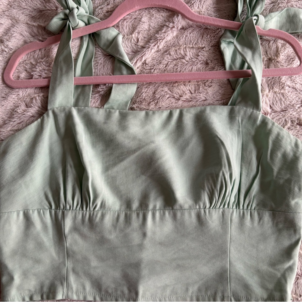 Mint green cropped tank top, never worn! self tie straps!! NWOT